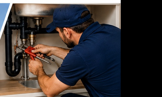 Professional plumber working under a sink